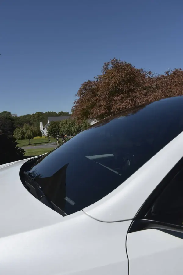 White Tesla with a spotless glass roof
